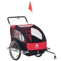 Aosom Child Bike Trailer Kid Bicycle Trailer with Adjustable Handlebar 2-Seater Red(m-11)