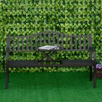 Outsunny Metal Outdoor Bench with Liftable Middle Table, Patio Loveseat, Garden Bench for Lawn, Porch, Seats 2–3 People, Black(m-8)