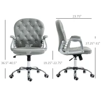 Vinsetto Button Tufted Desk Chair, Home Office Chair with Padded Armrests, Adjustable Height and Swivel Wheels, Gray(m-3)