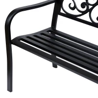 Outsunny Garden Bench Outdoor Loveseat with Vintage Floral Pattern Cast Metal, 50" x 23.6" x 35", Black(m-9)