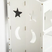 Qaba Kids Kitchen Helper Foldable Step Stool Toddler Kitchen Stool with Blackboard Lockable Handrail for 3-6 Years old White(m-10)