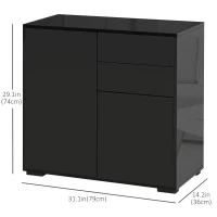 HOMCOM High Gloss Buffet Sideboard with 2 Drawers, 2 Doors and Adjustable Shelf, Kitchen Storage Cabinet with Push Open Design, Black(m-3)