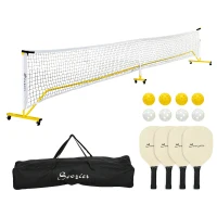 Soozier Pickleball Set with Net on Wheels, Markers, 4 Pickleball Paddles and 4 Balls, for Driveway Backyard(m-1)