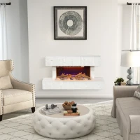 HOMCOM 32 Inches Freestanding Electric Fireplace with Mantel, 1500W Replaceable Fireplace Insert Heater with Timer, White(m-1)