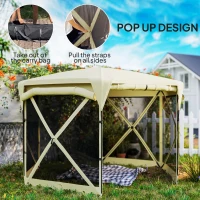 Outsunny 11 x 11ft Pop Up Gazebo Screen Tent with Removable Roof Cover, Roll-up Wind Panels for Camping, Backyard, Beige(m-4)