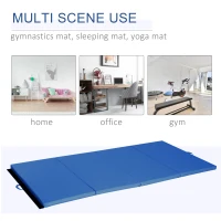 Soozier 4'x8'x2" Folding Gymnastics Tumbling Mat, Exercise Mat with Carrying Handles for Yoga, MMA, Martial Arts, Stretching, Core Workouts, Dark Blue(m-4)