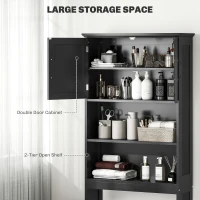 kleankin Modern Over The Toilet Storage, Bathroom Cabinets Over Toilet with Open Shelves and Double Door Cabinet, Black(m-4)
