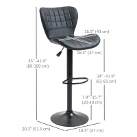 HOMCOM Bar Stools Set of 2, Adjustable Height Swivel Bar Chairs, PU Leather Upholstered Kitchen Counter Stools with Wide Seat, Back and Footrest, Black(m-3)
