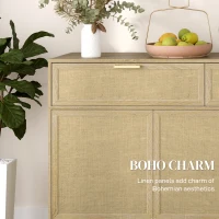 HOMCOM Boho Kitchen Sideboard Buffet Cabinet with Hinge Doors, Drawers and Adjustable Shelf for Living Room, Natural Wood(m-7)