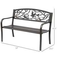 Outsunny 50" Garden Bench Outdoor Loveseat with Vintage Bird Pattern Cast Metal - Brown(m-3)
