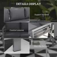 Outsunny Aluminum Garden Sofa, 3-Person Outdoor Couch, Backyard Furniture for 3-person with Cushions, 72.8" x 26" x 25.2", Grey(m-6)
