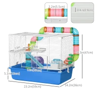 PawHut 3-Tier Large Toy-Filled Steel Small Animal Cage, Includes Exercise Wheel, Water Bottle, Food Dish, Blue(m-3)