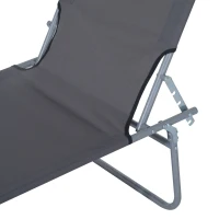 Outsunny Outdoor Lounge Chair, Adjustable Folding Chaise Lounge,  Tanning Chair with Sun Shade for Beach, Camping, Hiking, Backyard, Grey(m-11)