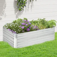 Outsunny Galvanized Raised Garden Bed, Steel Outdoor Planters with Reinforced Rods, 71" x 36" x 23", Silver(m-10)