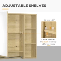 kleankin Wall Mounted Medicine Cabinet, 31.5"W x 27.5"H Bathroom Mirror Cabinet with Tower Bar, Single Mirrored Door, Shelves, Natural(m-7)