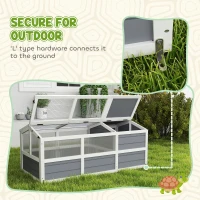 PawHut Wooden Tortoise Habitat Outdoor w/ Bottomless Design, Doors, PC Sun Panel Windows, for Small Animals, Rabbit, Light Gray(m-4)