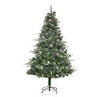 HOMCOM HOMCM 6FT Artificial Christmas Snow Pine Tree Holiday Home Xmas Decoration with Automatic Open, Pinecone, Green(m-2)