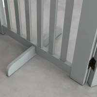 PawHut 4 Panel Free Standing Wooden Pet Gate with Open Door Light Grey(m-10)