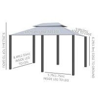 Outsunny 13'L x 10'W x 8.7'H Patio Gazebo Outdoor 2-Tiers Garden Canopy Yard Sunshade Shelter with Curtains, Grey(m-3)