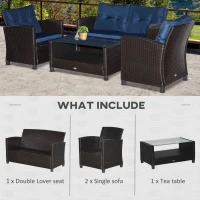 Outsunny 4 Pieces Patio Furniture Sets with Cushions, PE Rattan Wicker Conversation Chairs with Two-Tier Coffee Table for Backyard Porch Garden Poolside and Deck, Blue(m-6)