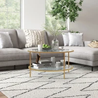 HOMCOM Side Table with Storage, 32" Round End Table, 2-Tier Tempered Glass Coffee Table with Steel Frame for Living Room, Gold(m-8)