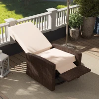 Outsunny Outdoor Wicker Swivel Recliner Chair, Lifting Footrest, 360° Rotating Basic, Water-resistant Cushions, Cream White(m-9)