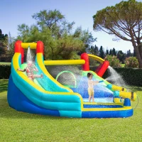 Outsunny 5-in-1 Water Slide Kids Inflatable Bounce House Water Park Jumping Castle Includes Trampoline Slide Water Pool Cannon Climbing Wall with Carry Bag, Repair Patches without Air Blower(m-2)