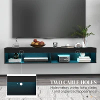 HOMCOM Modern Wall Mounted TV Stand with Storage and LED Lights for TVs up to 75", Floating TV Shelf for Living Room, Black(m-9)