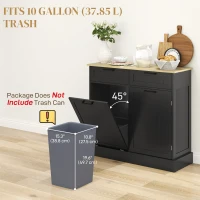 HOMCOM Hidden Garbage Bin Cabinet, Tilt Out Trash Cabinet w/ 2 Drawers, Freestanding Kitchen Island for Laundry, Black(m-5)