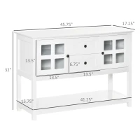 HOMCOM Kitchen Sideboard Serving Buffet Storage Cabinet Cupboard with Adjustable Shelves, Glass Doors, 2 Drawers, for Dining, Living Room, White(m-3)