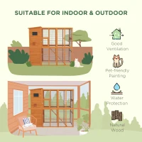 PawHut Wooden Outdoor Catio with Platforms, Asphalt Roof, Ramps, Natural(m-8)