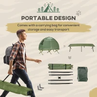 Outsunny Compact Pop Up Portable Folding Outdoor Elevated Camping Cot Tent Combo Set Dark Green(m-6)