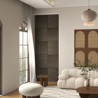 HOMCOM 24"x24" Wood Panels for Wall, 4 Pack Acoustic Panels, Sound Absorbing Slat Wall For Interior Wall Decor, Home, Brown(m-9)