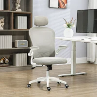 Vinsetto Office Chair, Mesh Computer Desk Chair with Adjustable Headrest, 4D Lumbar Support, Flip-up Arm, Grey(m-1)