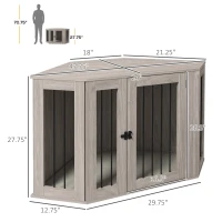 PawHut Corner Dog Crate, Furniture Dog Cages with Cushion for Large-Sized Dog, Indoor Use, Walnut Brown(m-3)