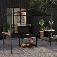 Outsunny 9' x 5' BBQ Grill Gazebo Tent, Garden Grill Canopy Outdoor Grill Shelter w/ Steel Frame and Serving Shelves, Dark Grey(m-7)