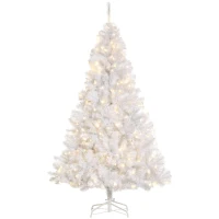 HOMCOM 6 FT Tall PreLit Artificial Christmas Tree with Realistic Branches, 250 Warm White LED Lights and 1000 Tips, White(m-1)