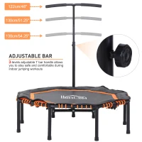 Soozier 48" Silent Mini Trampoline with Adjustable Handle Bar Fitness Trampoline Bungee Rebounder Jumping Cardio Trainer Workout for Adults or Teens Jump Exercise Equipment Orange(m-9)
