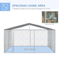 PawHut Dog Kennel Outdoor, Heavy Duty Playpen with Secure Lock, Cover, for Backyard & Patio, 13.1' x 13.1' x 7.5'(m-4)