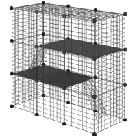 PawHut 31 Panels Small Animal Cage, Pet Playpen w/ Doors, Chinchilla Cage w/ Ramps, for Cat, Rabbits, Indoor Use(m-11)