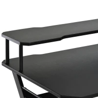 HOMCOM 55 inch Gaming Desk, Racing Style Computer Office PC Gamer Workstation with Elevated Monitor Stand, Headphone Hook, Black(m-9)