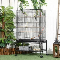 PawHut 52" Bird Cage with Rolling Stand, Toys, for Budgies Canaries Black(m-1)