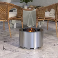 Outsunny Smokeless Fire Pit, Portable Camping Bonfire Stove with Poker for Backyard Patio Picnic, Stainless Steel, Silver(m-10)