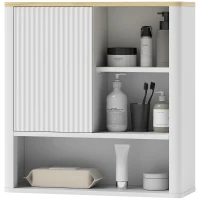 HOMCOM Bathroom Wall Cabinet, Medicine Cabinet with Fluted Panel, Curved Bathroom Cabinet with Adjustable Shelves, White(m-2)