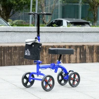 HOMCOM Steerable Knee Walker, Foldable Knee Scooter with Dual Braking System, Adjustable Height, Crutch Alternative, Blue(m-8)