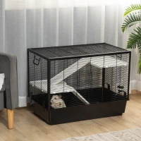 PawHut Hamster Cage, 3-tier Guinea Pig Cage, Pet Play House for Chinchillas with Food Dish Water Bottle, Ramps, Ledges, 31.5", Black(m-2)