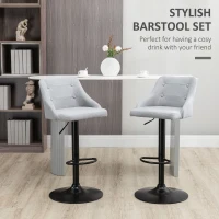HOMCOM Counter Height Bar Stools Set of 2, Adjustable Bar Chair, Swivel Fabric Kitchen Stools with Back, Armrests and Footrest for Kitchen Counter and Dining Room, Light Grey(m-4)