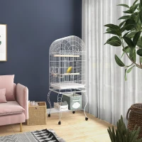 PawHut Play Open Top Bird Cage 60" Parrot Cage for Cockatiel, Sun Conure with Rolling Stand, Removable Tray, Perches, Storage Shelf White, 20.1" x 20.1"(m-1)