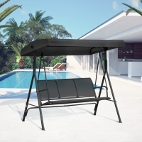 Outsunny 3-Seater Swing Chair Covered Garden Hammock A-Frame Outdoor Porch Glider Sling Seat with Adjustable Canopy Cover, Black