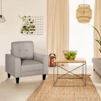 HOMCOM Button Tufted Armchair Modern Single Sofa Chair Upholstered Accent Chair with Rubber Wood Legs and Thick Padding Mid-Back for Living Room and Bedroom, Beige(m-9)